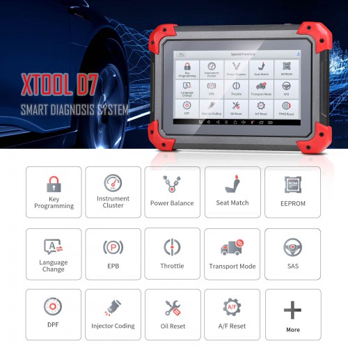 XTOOL D7 Automotive Diagnostic Tool Bi-Directional Scan Tool with OE-Level Full Diagnosis 26+ Services Key Programming ABS Bleeding