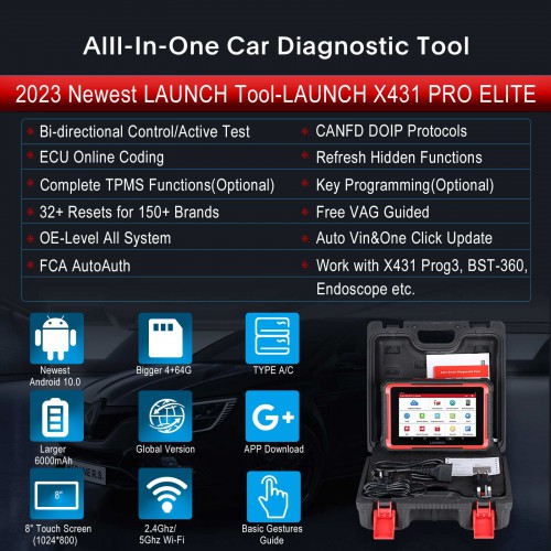 Launch X431 PRO ELITE Auto Full System Car Diagnostic Tool CAN FD Active Tester OBD2 Scanner EU Version