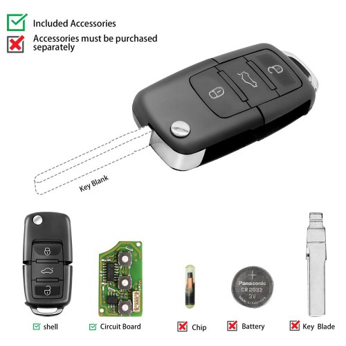 5pcs XHORSE Volkswagen B5 Type Remote Key 3Buttons for VVDI Key Tool