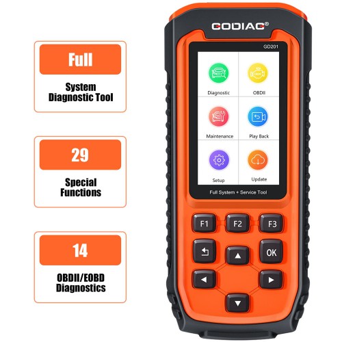 GoDiag GD201 Full System OBDII Scanner with DPF ABS Airbag Oil Service Reset Free Update 3 Years German Version