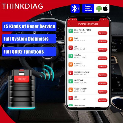 [1 Year Free Update] THINKCAR Thinkdiag Full System OBD2 Diagnostic Tool mit allen Marken Lizenz with 15 Service Functions