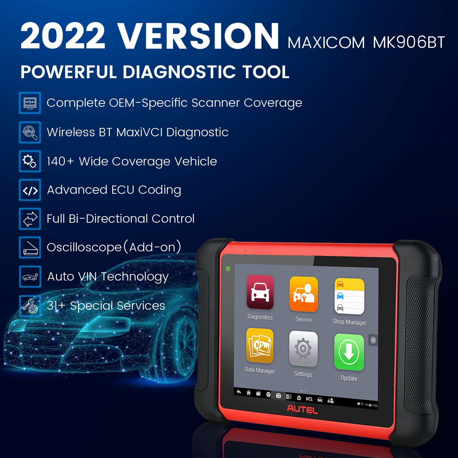 Multi-Language Original Autel MaxiCOM MK906BT OBD2 Diagnostic Scanner with  Bluetooth VCI Box