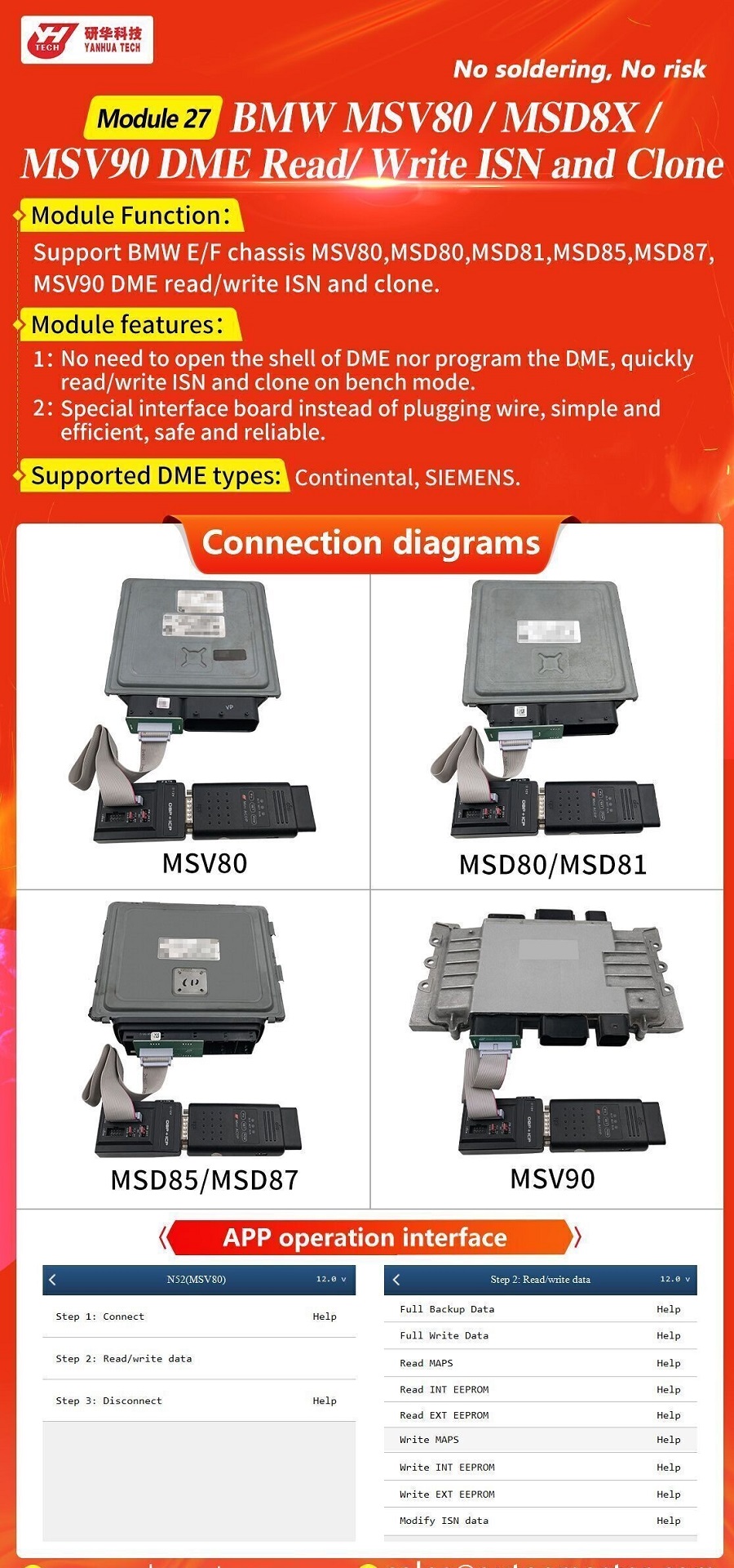 Yanhua Module 27 BMW MSV80/ MSD8X/ MSV90 DME Read/Write ISN and Clone