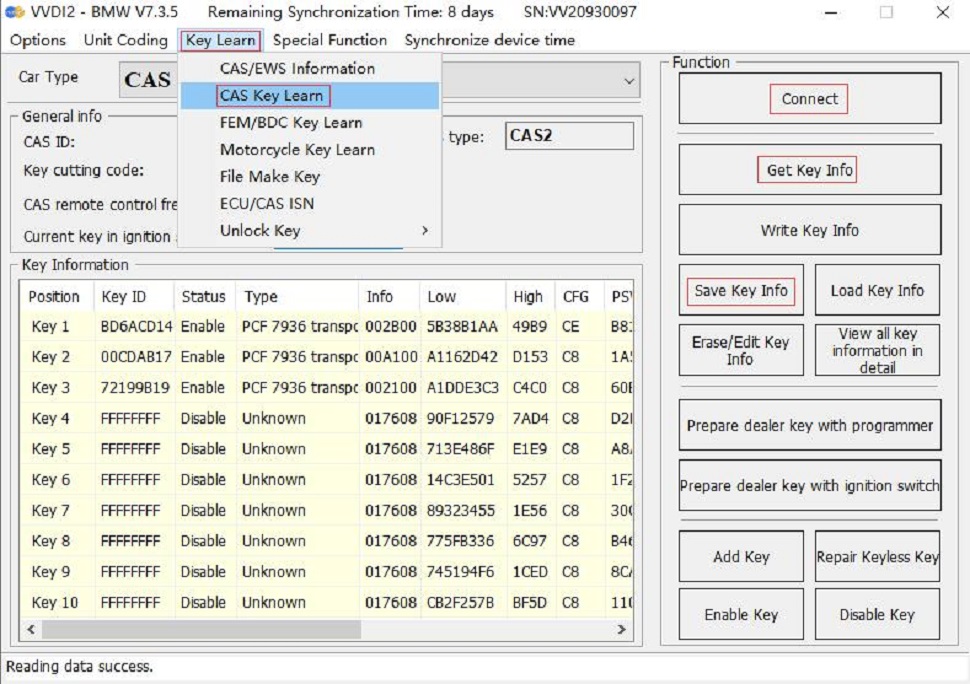 GODIAG BMW CAS1/CAS2 Mech-key Test Platform connection method